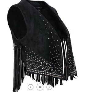 Dolce Vita Black Faux Suede Studded Vest W/Fringe